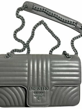Prada Diagramme Grey Leather Bag w/ Chain Strap